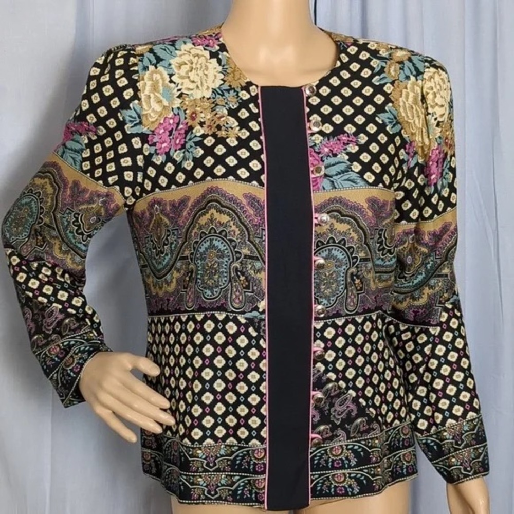 Lady Carol of New York - Vintage Floral Blazer-Style Top